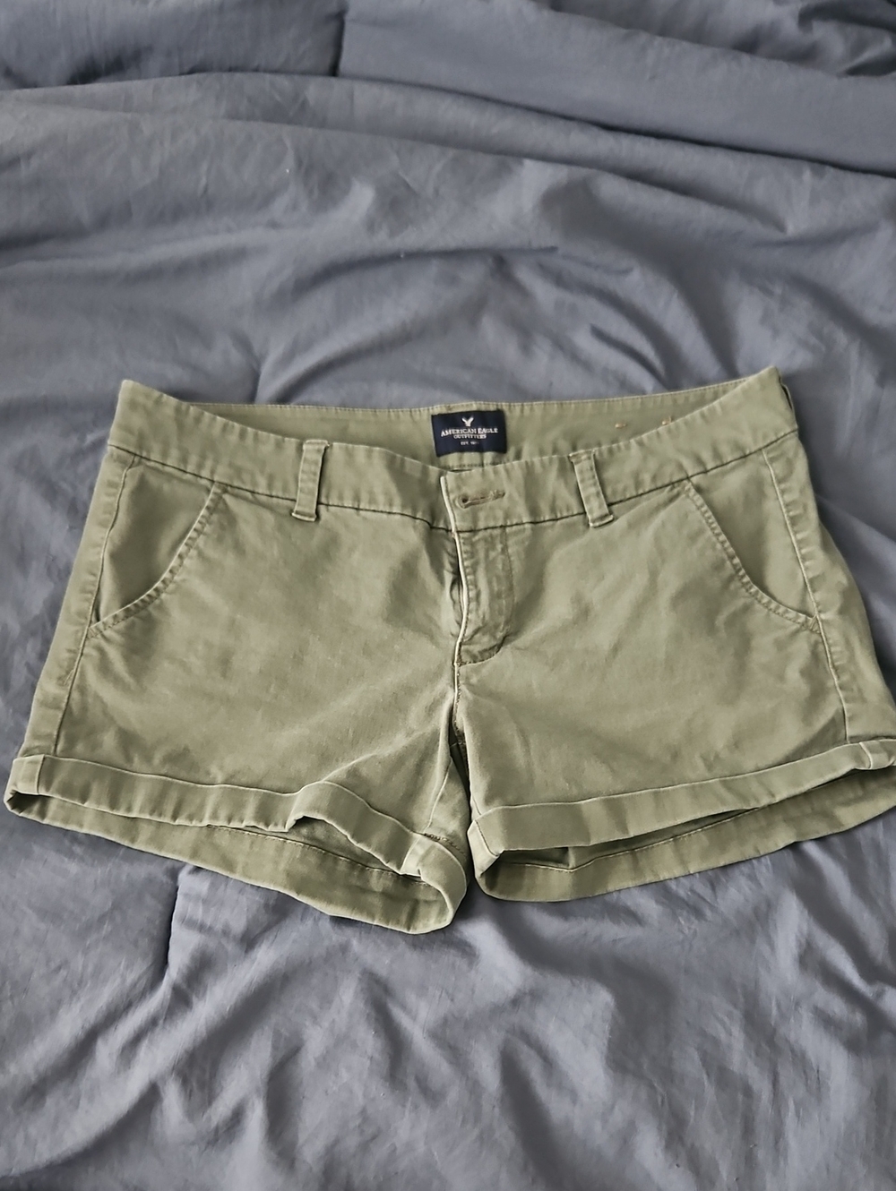 American Eagle Outfitters Olive Chino Roll-Hem Shorts